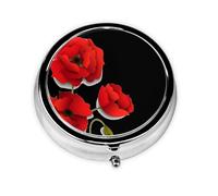 Poppy Flowers Vivid Petals Print Mini Metal Pill Box 2.0x2.0x0.7 in Round Travel Medicine Pill Organizer Box for Purse Pocket