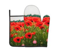 Poppy Flowers Vivid Petals Print Oven Mitt & Pot Holder Set, A Must-Have For Kitchen Oven Microwave Grill