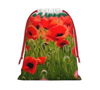 Poppy Flowers Vivid Petals Print Reusable Drawstring Gift Bags For Candy Bag Birthday, Wedding Or Daily