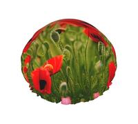 Poppy Flowers Vivid Petals Print Shower Cap - Double Layer, Breathable, Adjustable Elastic Strap, Durable Travel Essentials
