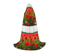 Poppy Flowers Vivid Petals Print Unisex Hooded Stylish Cloak Variety Robe Carnival For Halloween Cosplay Christmas