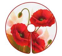 Poppy Flowers Vivid Petals Printed Christmas Tree Skirt Christmas Party Decorations for Home Xmas Holiday Winter Indoor Decro