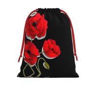 Poppy Flowers Vivid Petals Printing 11.8x15.8in Drawstring Gift Bag With Red Ribbon Closure For Halloween Xmas,For Adults Gifting