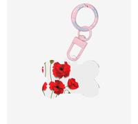 Poppy Flowers Vivid Petals Printing Acrylic Dog Bone Ornament,Dog Tags Personalized Pet Ornament, Key Chain Bone Shaped Id Tags