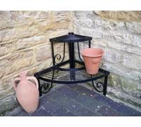 Poppy Forge 2 Tier Corner Stand - Decorative Garden Shelf - Solid Steel - L43.1 X W82.5 X H50.8 Cm - Black