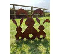 Poppy Forge 3 Bunnies On Spike - Bare Metal/ready To Rust - L23 X W15 X H25.5 Cm