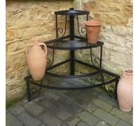 Poppy Forge 3 Tier Corner Stand - Decorative Garden Shelf - Solid Steel - L63.5 X W82.5 X H76.2 Cm - Black
