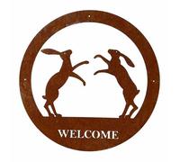 Poppy Forge Boxing Hare Welcome Wall Art - Large - Steel - W49.5 X H49.5 Cm - Bare Metal/ready To Rust