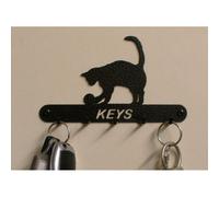 Poppy Forge Cat & Ball Key Holder - Rack - Solid Steel - W15 x H9 cm - Black Poppy Forge Black