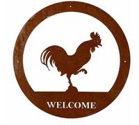 Poppy Forge Cockerel Welcome Wall Art - Large - Steel - W49.5 X H49.5 Cm - Bare Metal/ready To Rust
