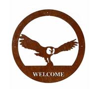 Poppy Forge Owl Welcome Wall Art - Large - Steel - W49.5 X H49.5 Cm - Bare Metal/ready To Rust