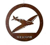 Poppy Forge Spitfire Large Wall Art - With Text - Steel - W49.5 X H49.5 Cm - Bare Metal/ready To Rust