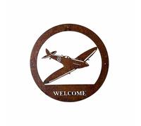 Poppy Forge Spitfire Welcome Wall Art - Large - Steel - W49.5 x H49.5 cm - BM/RtR in Brown Poppy Forge Brown
