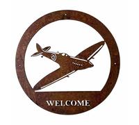 Poppy Forge Spitfire Welcome Wall Art - Small - Steel - W29.5 X H29.5 Cm - Bare Metal/ready To Rust