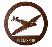Poppy Forge Spitfire Welcome Wall Art With Text - Large- H49.5 Cm - Black