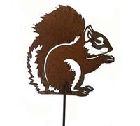 Poppy Forge Squirrel On Stake - Steel - W20.3 X H20.3 Cm - Bare Metal/ready To Rust