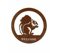 Poppy Forge Squirrel Welcome Wall Art - Small - Steel - W29.5 X H29.5 Cm - Bare Metal/ready To Rust