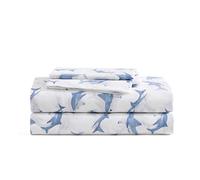 Poppy & Fritz - Queen Sheets, Luxurious Cotton Percale Bedding Set, Crisp & Cool, Super Soft Bed Essentials (Shark Attack Blue, Queen)