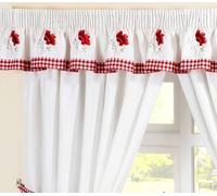 Poppy Gingham Embroidered RED PELMET to Match Kitchen Curtains L136" X W10"