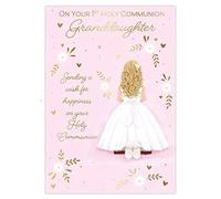 Poppy Hill First Holy Communion Card for Granddaughter, Pink with Gold Accents, 13 x 19 cm