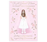 Poppy Hill First Holy Communion Card for Niece, Pink Floral Design, 13 x 19 cm