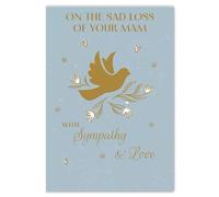 Poppy Hill Sympathy Card, Loss of Mam, Gold Dove Design on Blue, 13 x 19 cm