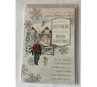 POPPY HILL To My Wonderful Boyfriend Have A Very Merry Christmas Card Winter Scene/Man/Dog/House/Silver Words Foil Detail (PH46991)