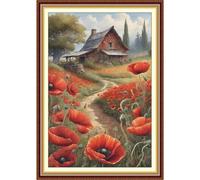 Poppy House Printed Cross Stitch Kit 40x60cm DIY 11CT Embroidery Craft Kit Decor