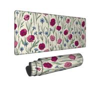 Poppy Large Mouse Pad, Floral Natural Bluebell Greenery Spring Peach Rubber Smooth Keyboard and Mousepad Desk Accessories for Gaming Computer Laptop 12x32 Inch