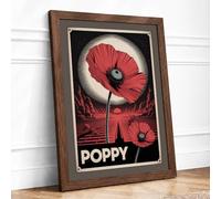 Poppy Monument Art Deco Framed Wall Art Print A3 Walnut | Ready to Hang, Premium Gi Paper, Fade-Resistant Inks, Securely Packaged, UK Made