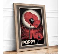 Poppy Monument Art Deco Framed Wall Art Print A4 Oak | Ready to Hang, Premium Gi Paper, Fade-Resistant Inks, Securely Packaged, UK Made