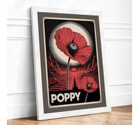 Poppy Monument Art Deco Framed Wall Art Print A4 White | Ready to Hang, Premium Gi Paper, Fade-Resistant Inks, Securely Packaged, UK Made