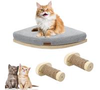 Poppy Pawsy Corner Cat Wall Shelf, Wall Mount Cat Shelves with 2 Climbing Steps, Large Floating Cat Shelves for Wall, Wall Cat Bed Furniture and Perch for Indoor Cats (Wood Color)