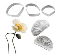 Poppy Petals Fondant Mould Sets 5pcs Cookie Cutters+Silicone Moulds for Cupcake Toppers Edible Sugar Craft Cake Decorating Gumpaste Clay Chocolate Candy