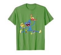 Poppy Playtime Huggy Wuggy Playing with Bunzo Bunny & Bron T-Shirt, Men, Grass Green, Medium