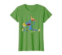 Poppy Playtime Huggy Wuggy Playing with Bunzo Bunny & Bron T-Shirt, Women, Grass Green, Medium