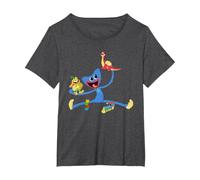 Poppy Playtime Huggy Wuggy Playing with Bunzo Bunny & Bron T-Shirt, Women's Plus, Dark Heather Grey, 2X