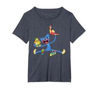 Poppy Playtime Huggy Wuggy Playing with Bunzo Bunny & Bron T-Shirt, Women's Plus, Heather Blue, 5X