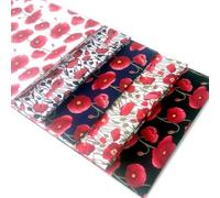 Poppy Power Fat Quarter Fabric Bundle, 5 x Cotton Poplin Quarters - Red Poppies Fabric 50 x 55cm