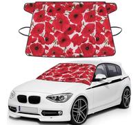 Poppy Red, Car Windshield Cover, Protective Windscreen Cover - Snow Ice Sun UV Dust Water Resistant - Fit for Most Cars