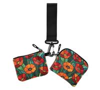 Poppy Red Flower Stained Art Women's Coin Purses Card Cases Compact Size Coin Purse Wallet Bag with Zipper Pocket for Lady 2 Pcs