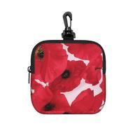 Poppy Red, Square Zipper Storage Bag, Neoprene Coin Purse, Small Wallets, Change Pouch, Change Purse