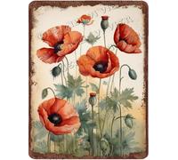 Poppy Retro Aluminum Sign 12"x8" Metal Sign Poppy Flower Theme Wall Pictures Vintage Floral Office Decor Garden Tin Signs New Home New Shop Restaurant Hotel Gifts