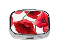 Poppy Seamless Pattern,Meta Pill Box 2 Compartment Medicine Case,Portable Organizer,Rectangle Meta Portable Organizer Pill Box 92 Compartment Medicine Case
