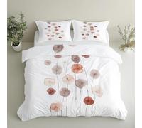 Poppy Single Duvet Cover Sets, Abstract Flower Minimalist Bedding Sets Double-Sided Printing, Soft Microfiber Quilt Cover With Zip Fastening + 1 Pillowcase, 135x200 M&-101