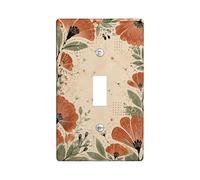 Poppy Single Light Switch Cover Plate, Botanical Vintage Leaf Flower Fall Terracotta Plastic Standard Size Decorative Wall Plates for Living Room Bedroom Home Office Decor (Single)