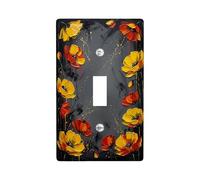 Poppy Single Light Switch Cover Plate, Contemporary Artistic Floral Abstract Fall Black Plastic Standard Size Toggle Light Switch Cover for Living Room Bedroom Home Office Decor (Single)