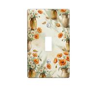 Poppy Single Light Switch Cover Plate, Floral Rustic Chrysanthemum Vase Fall Orange Plastic Standard Size Wall Switch Plates Accents for New Apartment Home Bedroom Office Decor (Single)