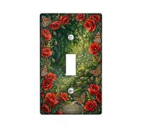 Poppy Single Light Switch Cover Plate, Nature Fanciful Butterfly Flower Spring Red Plastic Standard Size Wall Switch Plates Accents for Home Living Room Bedroom Bathroom Decor (Single)