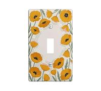 Poppy Single Light Switch Cover Plate, Spring Floral Flower Leaf Spring Yellow Plastic Standard Size Decorative Wall Plates for Bedroom Bathroom Kitchen Entrance Decor (Single)